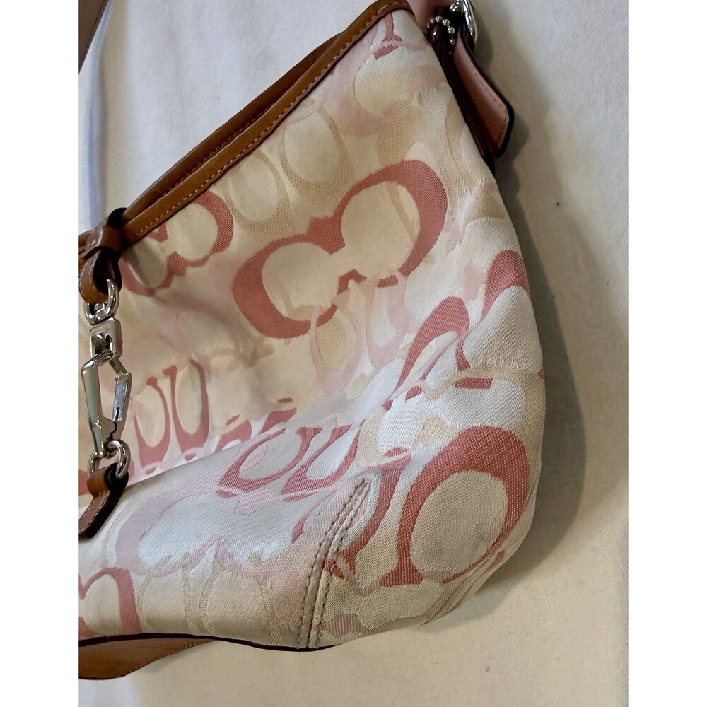 Coach Hamptons Optic Signature Clip Hobo Bag 7028 Pink Pastel Vintage Purse READ - Picture 15 of 16